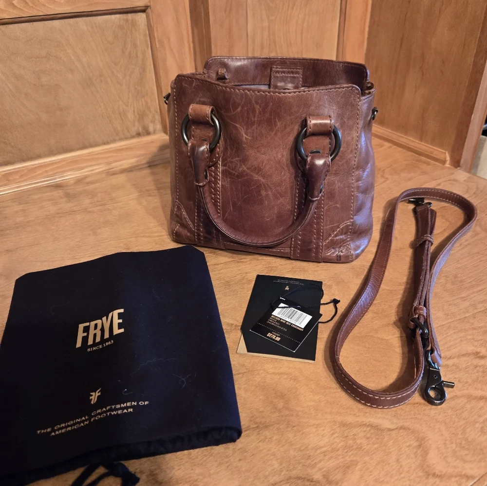 Frye Brown Leather Melissa Mini Tote with Vintage Finish